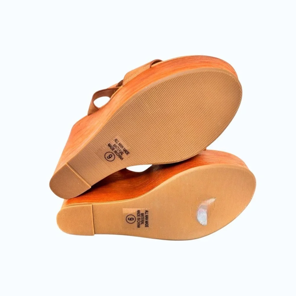 y2k faux wooden sky high wedge SODA‎ sandals size 9 new